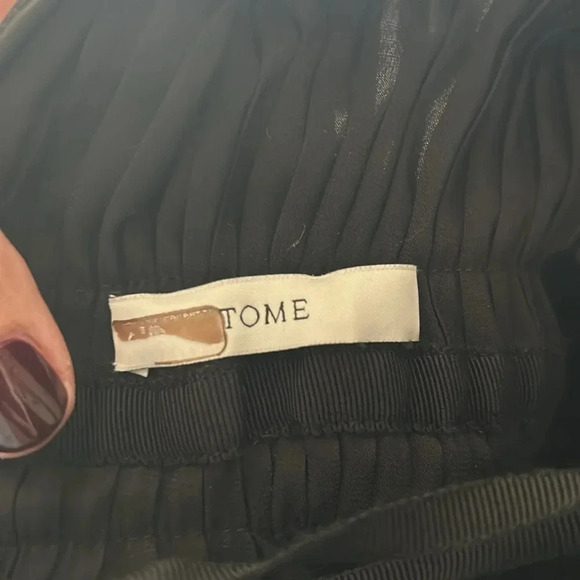 TOME Black Satin Cross Front Pleated Dress - Picture 11 of 12